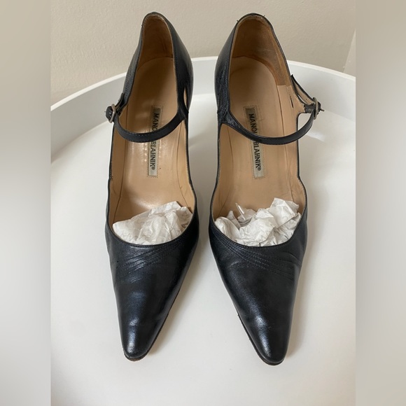 Manolo Blahnik Metallic Navy Heels - Picture 6 of 10